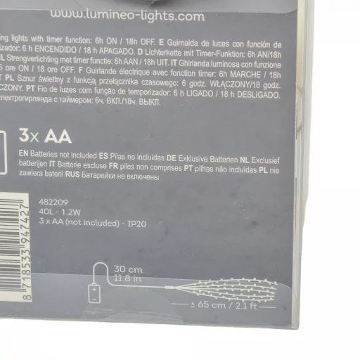 Ezüst drótkábeles korbáncs 40 LED-es elemes (elem nélkül) meleg 8x65cm