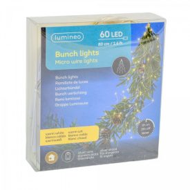   Ezüst drótkábeles korbács 60 LED-es elemes (elem nélkül) meleg 6x80cm