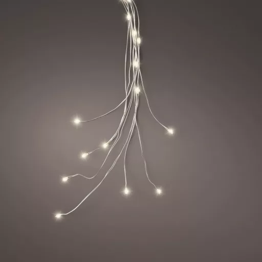 Ezüst drótkábeles korbács 60 LED-es elemes (elem nélkül) meleg 6x80cm