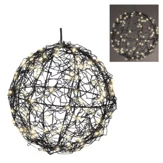   Stilizált gömb 60 LED-es flash elemes (elem nélkül) fekete- meleg 15cm