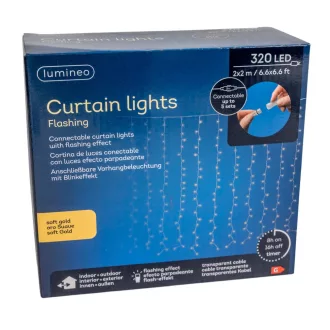   Fényfüggöny sorolható 320 LED-es 2x2m transzarens flash adapteres meleg