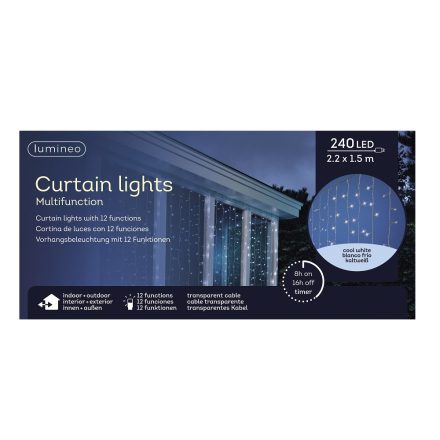 Fényfüggöny 240 LED-es transzperens 225x150cm programos adapteres hideg