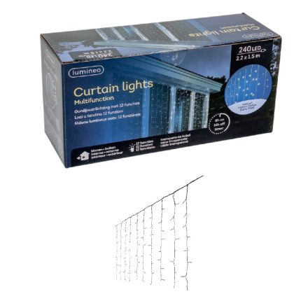 Fényfüggöny 240 LED-es transzperens 225x150cm programos adapteres hideg