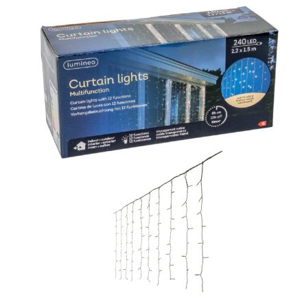 Fényfüggöny 240 LED-es transzparens 225x150cm programos adapteres meleg
