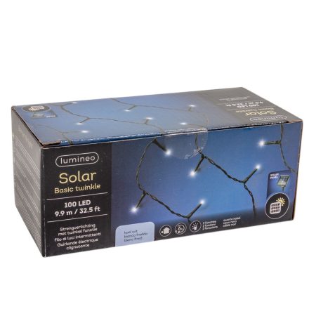 Napelemes fényfüzér 100 LED-es időzítős hideg 9,9m