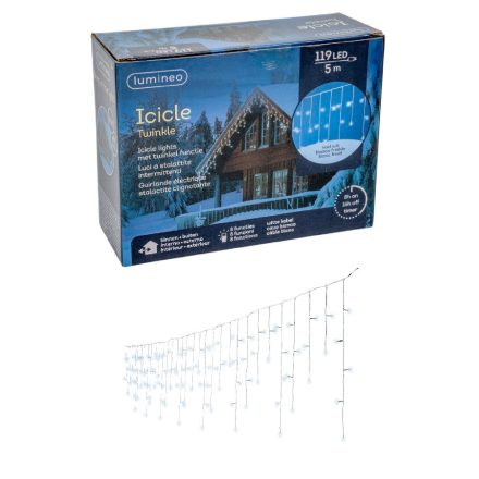 Jégcsap 119 LED-es fehér kábeles programos időzítős adapteres 500x50cm hideg