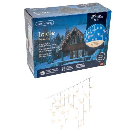 Jégcsap 119 LED-es fehér kábeles programos időzítős adapteres 500x50cm meleg