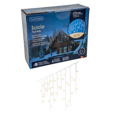 Jégcsap 175 LED-es fehér kábeles programos adapterrel meleg