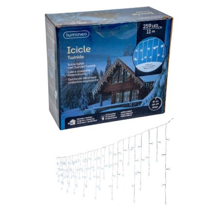 Jégcsap 259 LED-es fehér kábeles programos időzítős adapteres 1100x50cm hideg