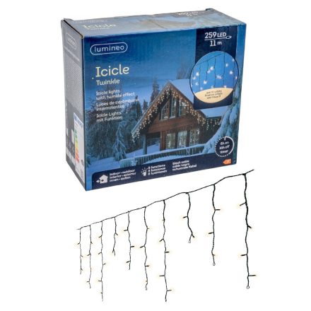 Jégcsap 259 LED-es programos időzítős adapteres 1100x50cm meleg