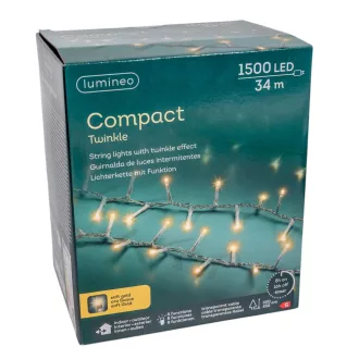   Sűrű fényfüzér 1500 LED-es transparens programos adapteres  meleg 34m