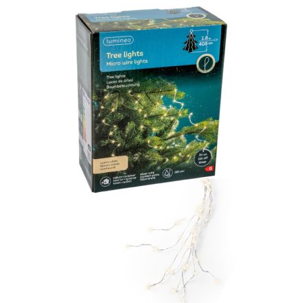 Drótkábeles fenyőfa korbács 408 LED-es adapteres meleg