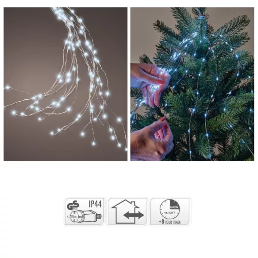 Drótkábeles fenyőfa korbács 672 LED-es flash időzítős adapteres hideg 2,1m-es