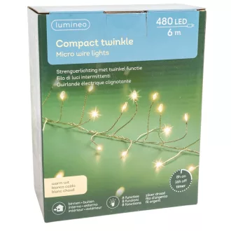   Sűrű fényfüzér 480 LED-es ezüst időzítős programos adapteres meleg 6m