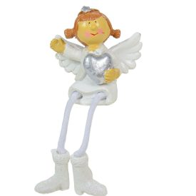 Lógólábú angyal szívvel poly fehér M6cm