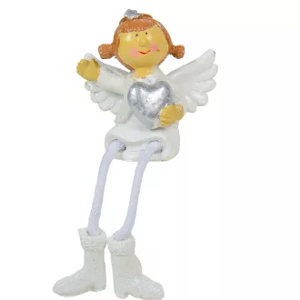 Lógólábú angyal szívvel poly fehér M6cm