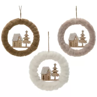 Szőrös koszorú házikóval D18cm 