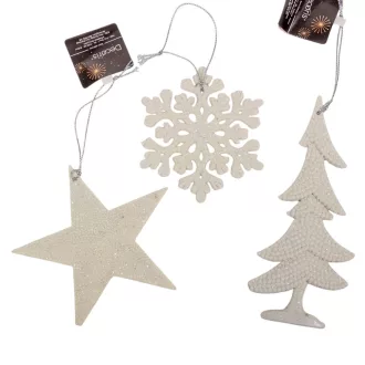 Akasztós dísz fehér glitteres 10-14cm