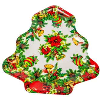 Műanyag tálca fenyőfa alakú kari mintás 35cm