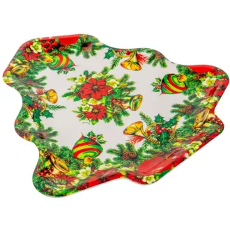 Műanyag tálca fenyőfa alakú kari mintás 35cm