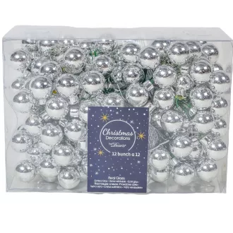 Üveggömb pick ezüst fényes 2cm 12db-os