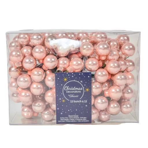 Üveggömb pick rózsaszín fényes 2cm 12db-os