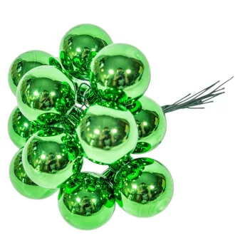 Üveggömb pick élénk zöld fényes 2,5cm 12db-os