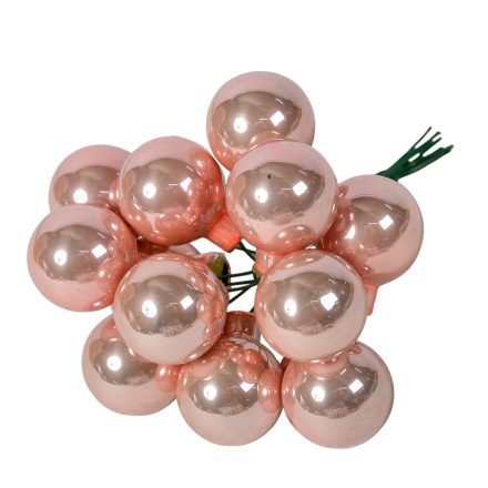 Üveggömb pick rózsaszín fényes 2,5cm 12db-os