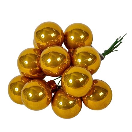 Üveggömb pick sötét arany (mustár) fényes 2,5cm 12db-os