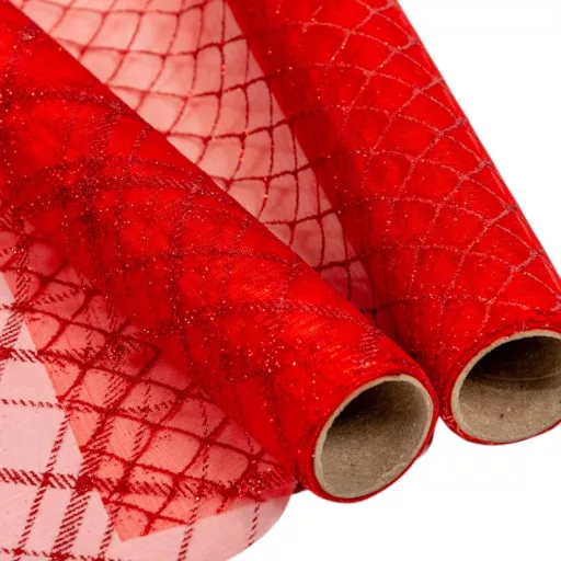 Glitteres organza dekor anyag piros 36,5x200cm 