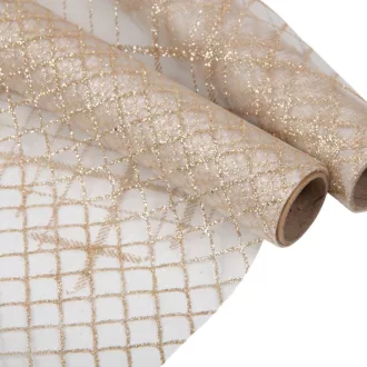 Glitteres organza dekor anyag pezsgő 36,5x200cm 