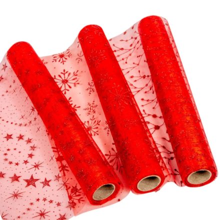 Glitteres organza dekor anyag piros 30x500cm  