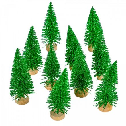 Mini fenyő zöld glitteres fa talpon M8cm 10db-os