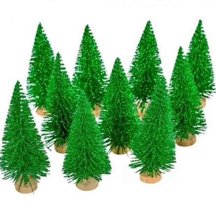 Mini fenyő zöld glitteres fa talpon M10cm 10db-os