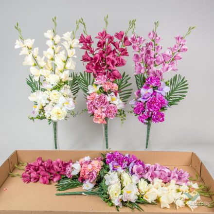 Kardvirág, orchidea, peony csokor féloldalas 15v. M80cm 6db/#
