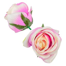 Rózsa virágfej lila-krém D7cm 12db/csom