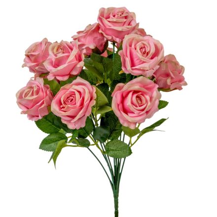 Rózsa csokor 12v. rózsaszín-zöld M37cm 30db/#