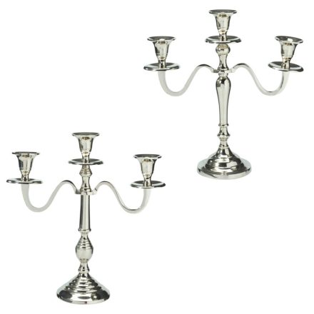 Gyertyatartó alu 3ágú ezüst M30cm