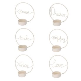 Teamécsestartó feliratos fém karikával fehér