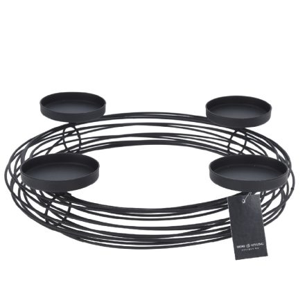 Fém adventi alap 4 gyertyás fekete D35cm 