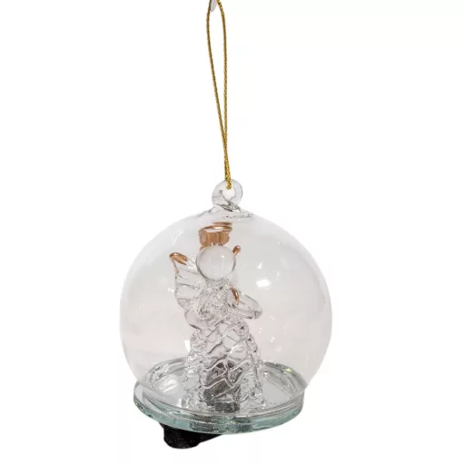 Üveggömb angyallal LED-es 6cm