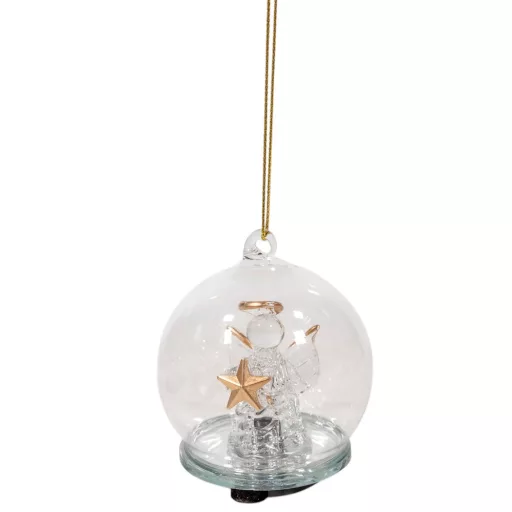 Üveggömb angyallal LED-es 6cm