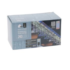   Napelemes fényfüzér 240 LED-es időzítős tölthetős távirányítós hideg 8m