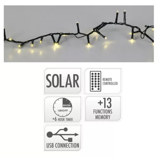 Napelemes sűrű fényfüzér 800 LED-es meleg 