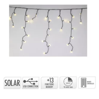   Napelemes jégcsap fényfüzér 480 LED-es időzítős tölthetős távirányítós meleg 16m