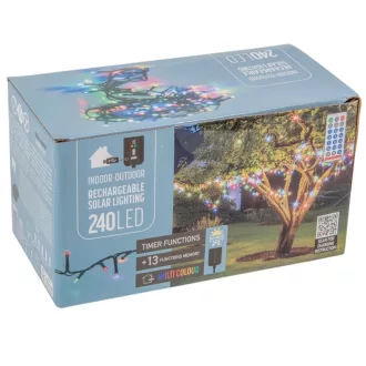   Napelemes  fényfüzér 240 LED-es időzítős tölthetős  távirányítós  multi  10,75m
