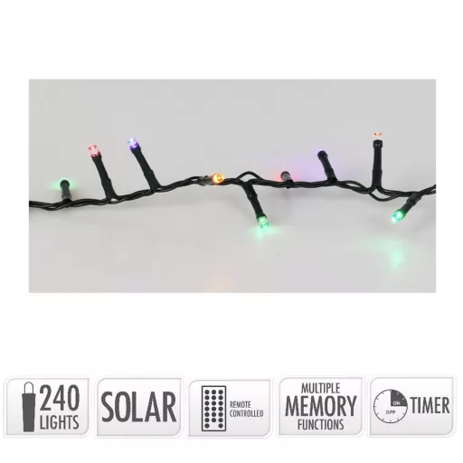 Napelemes  fényfüzér 240 LED-es időzítős tölthetős  távirányítós  multi  10,75m
