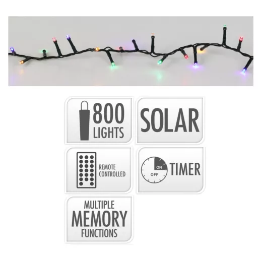 Napelemes sűrű fényfüzér 800 LED-es multi