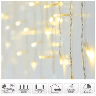   Jégcsap 180 LED-es transzparens időzítős adapteres meleg 6m