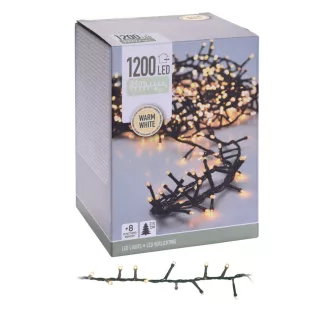   Sűrű fényfüzér 1200 LED-es időzítős programos adapterrel meleg 24m